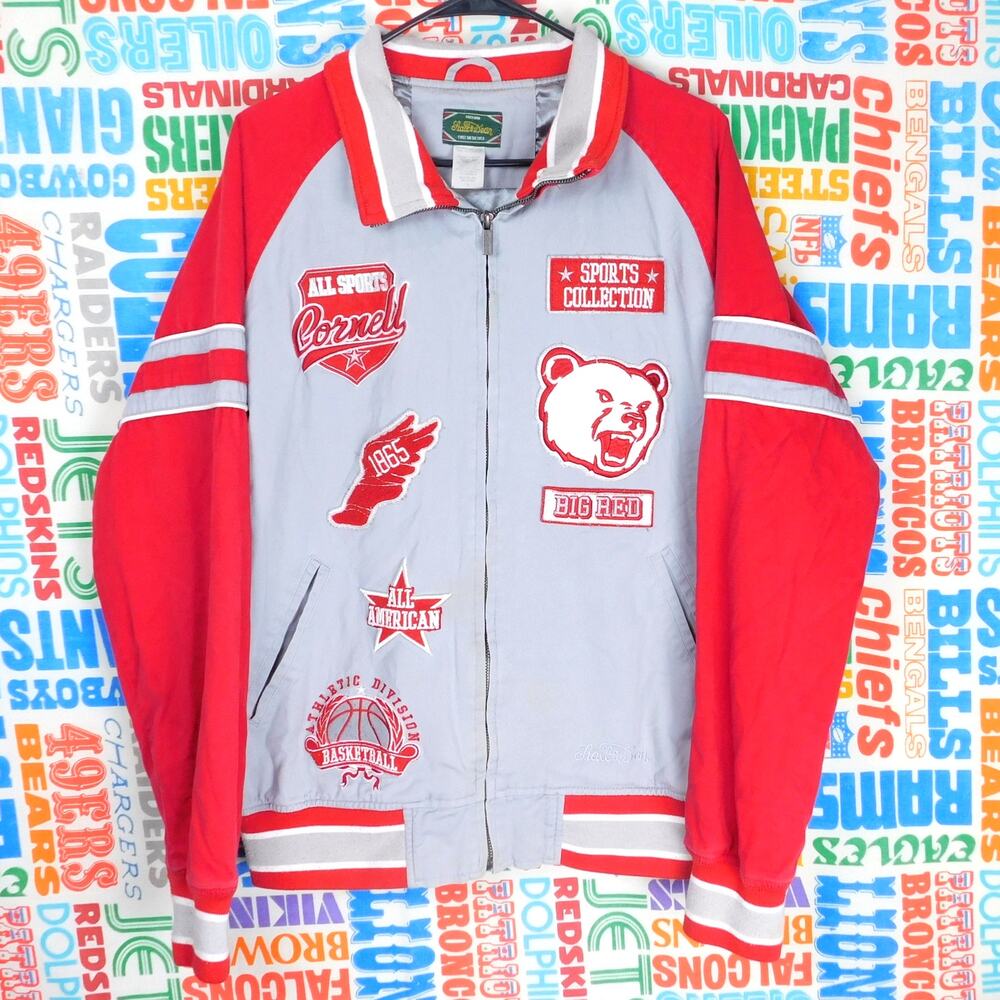 Stall & Dean Cornell University Jacket Full Zip Size L Big Red Gray Patches Soft